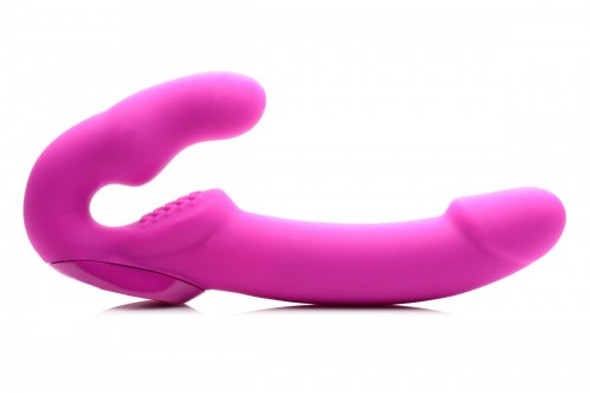 Evoke Rechargeable Vibrating Silicone Strapless Strap On- Pink