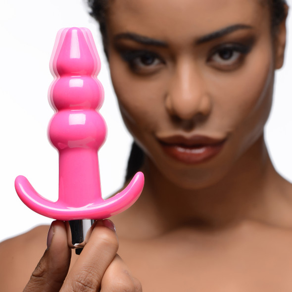 Ribbed Vibrating Butt Plug - Pink (AG295-Pink)