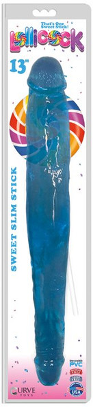 Lollicock Sweet Slim Stick Double Dildo - Blue (packaged)