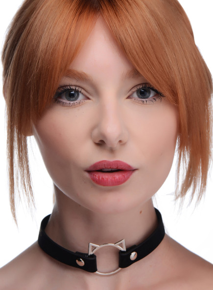 Kinky Kitty Ring Slim Choker - Black (AG726-Black)