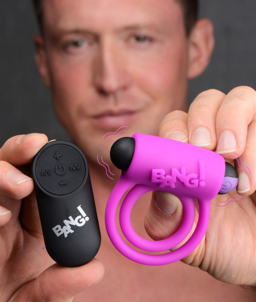 Remote Control 28X Vibrating Cock Ring and Bullet - Purple (AG572-Purple)