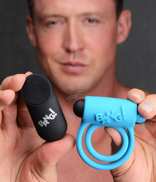 Remote Control 28X Vibrating Cock Ring and Bullet - Blue (AG572-Blue)