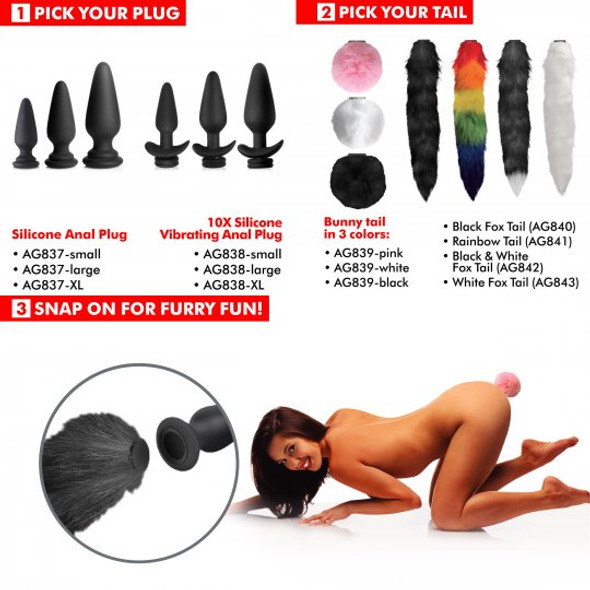 Interchangeable 10X Vibrating Silicone Anal Plug with Remote