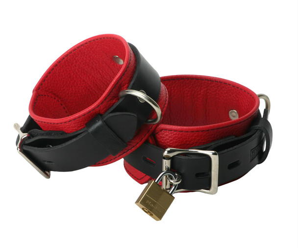 Strict Leather Deluxe Black and Red Locking Cuffs (TL100-Ankle)