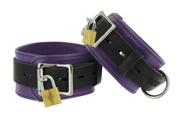 Strict Leather Purple and Black Deluxe Locking Cuffs (SL211-Ankle)