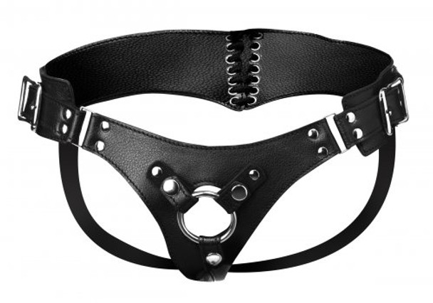 Leather Corset Back Strap On Dildo Harness