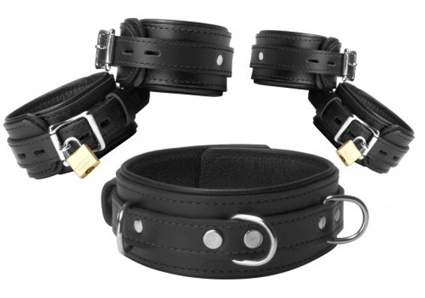 Black Premium Leather Bondage Essentials Kit