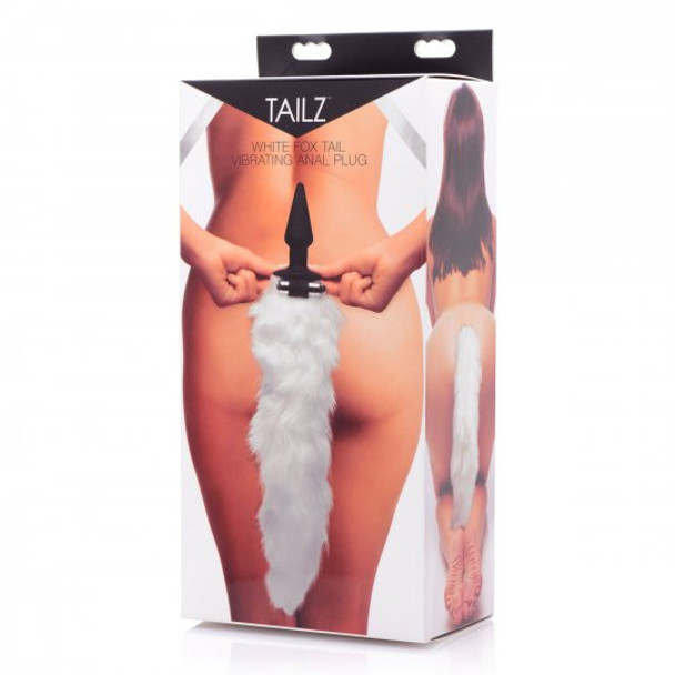 Foxxxy Fanny Vibrating White Tail Anal Plug (packaged)
