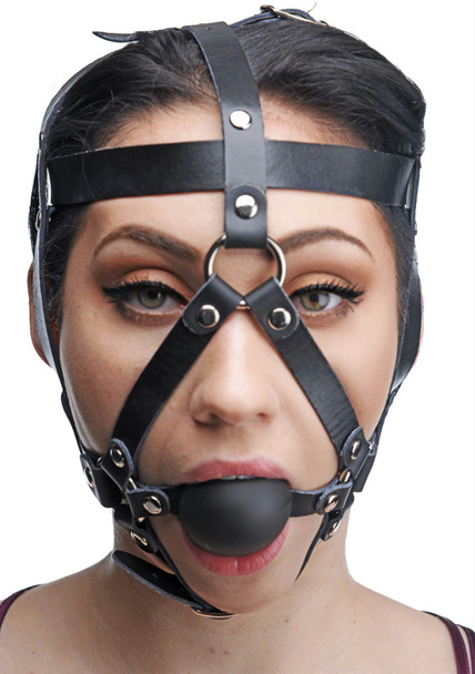 Leather Head Harness with Ball Gag (AE763) 