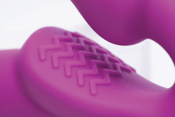 Evoke Vibrating Strapless Silicone Strap-on Dildo (Clitoral Stimulator Closeup)