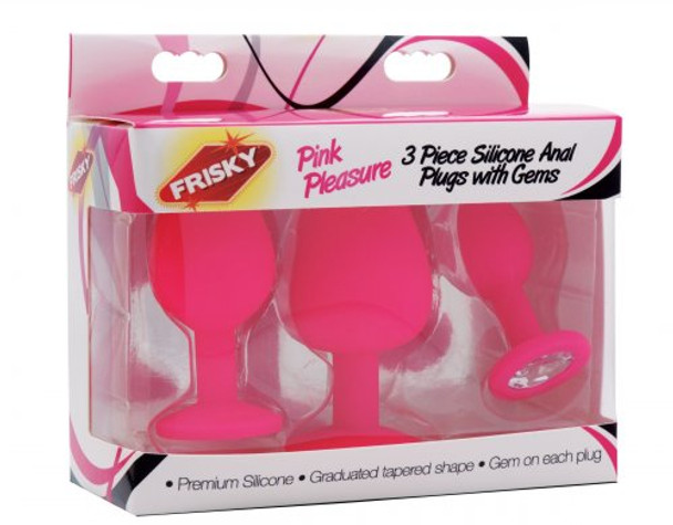 Pink Pleasure 3 Piece Silicone Anal Plugs with Gems (packaged)