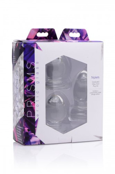 Triplets 3 Piece Glass Anal Plug Kit (packaged)