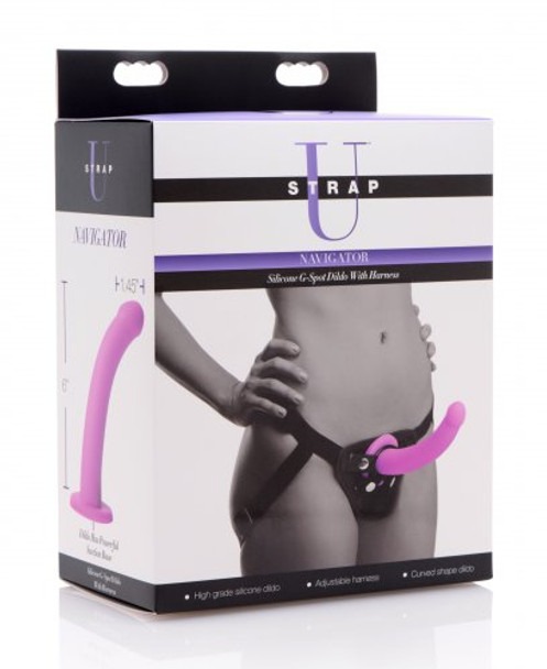 Navigator Silicone G-Spot Dildo with Harness (packaged)