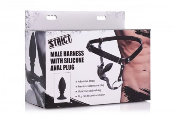 Male Cock Ring Harness with Silicone Anal Plug (packaged)