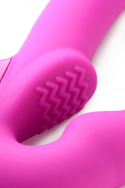 Evoke Rechargeable Vibrating Silicone Strapless Strap On- Pink