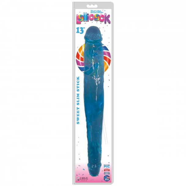 Lollicock Sweet Slim Stick Double Dildo - Blue (packaged)