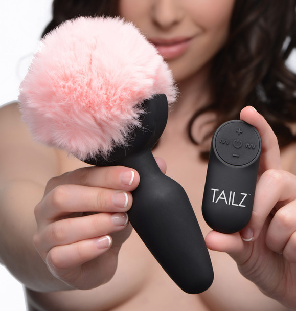 Remote Control Vibrating Pink Bunny Tail Anal Plug (AG189)