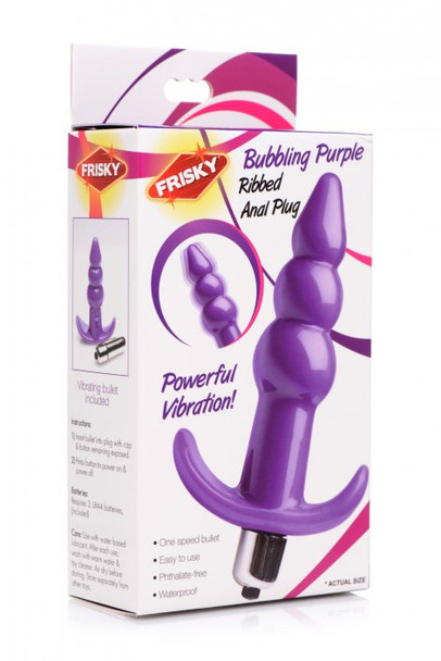 Ribbed Vibrating Butt Plug - Purple (packaged)