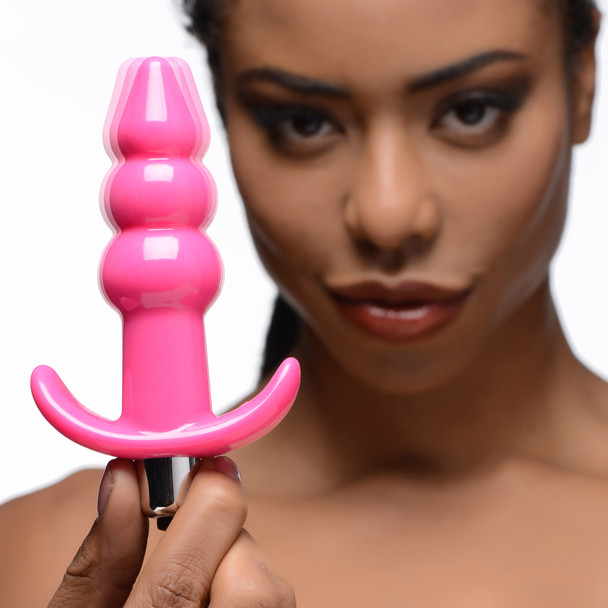 Ribbed Vibrating Butt Plug - Pink (AG295-Pink)