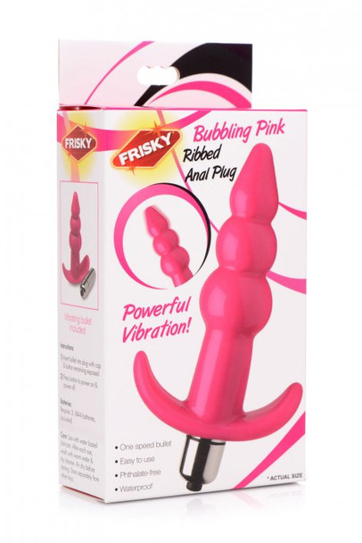 Ribbed Vibrating Butt Plug - Pink (packaged)