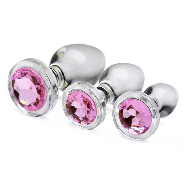 Pink Gem Glass Anal Plug Set (AG431)