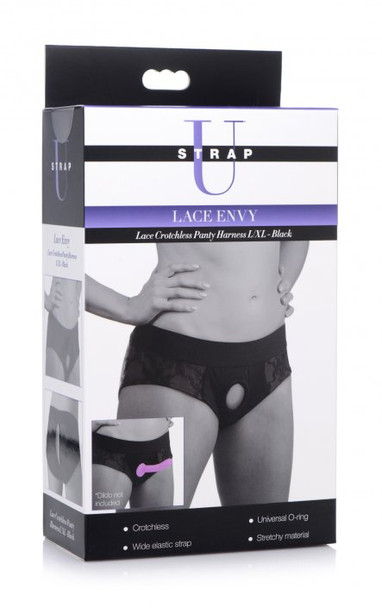 Lace Envy Black Crotchless Panty Harness (packaged)