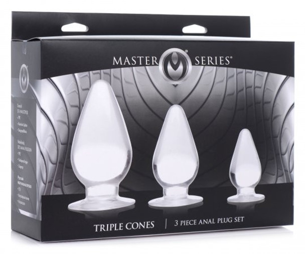 Triple Cones 3 Piece Anal Plug Set - Clear (packaged)