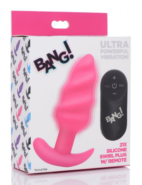 Remote Control 21X Vibrating Silicone Swirl Butt Plug - Pink (packaged)
