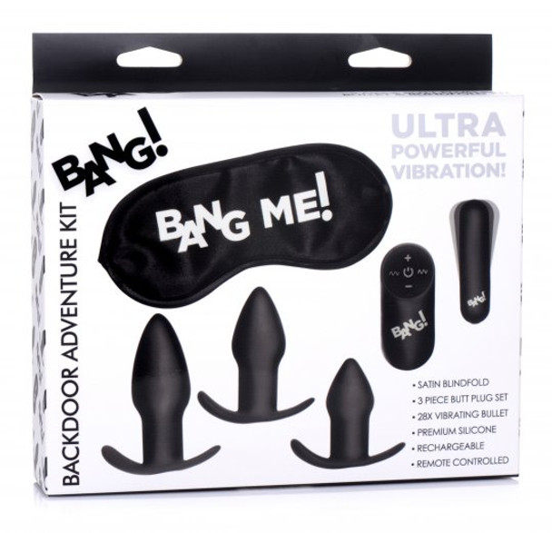 Backdoor Adventure Remote Control 3 Piece Butt Plug Vibe Kit (packaged)
