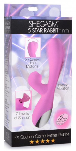 Shegasm 5 Star 7X Suction Come-Hither Silicone Rabbit - Pink (packaged)