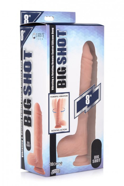 Vibrating and Rotating Remote Control Silicone Dildo with Balls - 8 Inch (packaged)