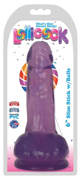 6 Inch Slim Stick with Balls Grape Ice Dildo (packaged)