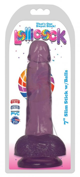 7 Inch Slim Stick with Balls Grape Ice Dildo (packaged)