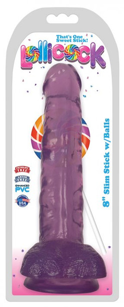 8 Inch Slim Stick with Balls Grape Ice Dildo (packaged)