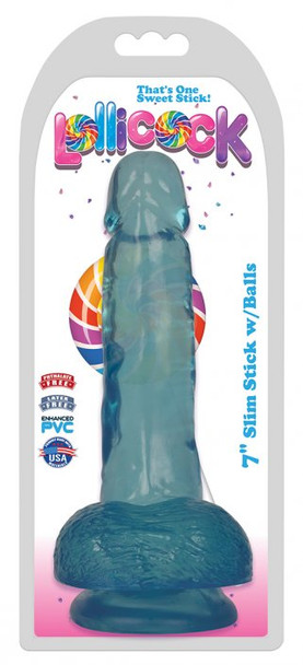 7 Inch Slim Stick with Balls Berry Ice Dildo (packaged)