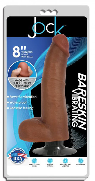 Jock Dark Bareskin Vibrating Dildo with Balls - 8 Inch (packaged)