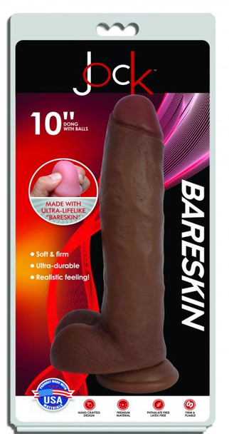 Jock Dark Bareskin Dildo with Balls - 10 Inch (packaged)