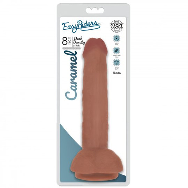 Easy Riders 8 Inch Dual Density Dildo With Balls - Tan (packaged)