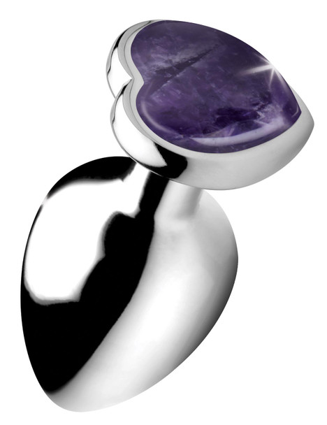 Genuine Amethyst Gemstone Heart Anal Plug - Large (AG750-Large)