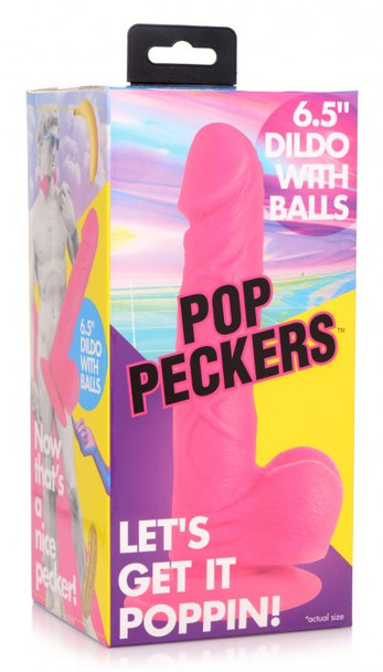6.5 Inch Dildo with Balls - Pink (packaged)