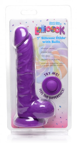 7 Inch Silicone Dildo with Balls - Grape (packaged)