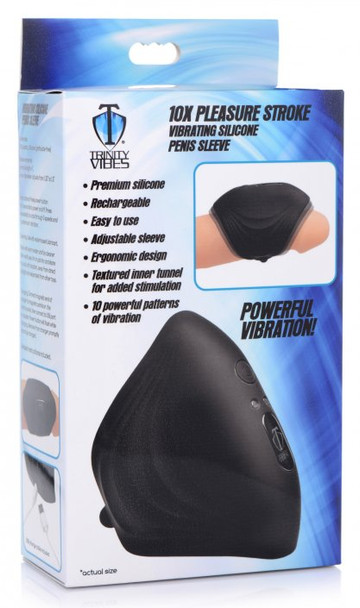 10X Pleasure Stroke Vibrating Silicone Penis Sleeve (packaged)