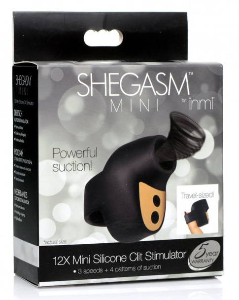 12X Mini Silicone Clit Stimulator - Black (packaged)