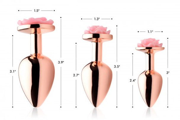 Rose Gold Anal Plug with Pink Flower - Medium