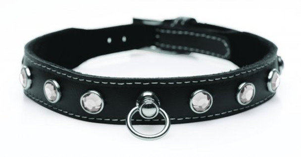 Bling Vixen Leather Choker with Rhinestones - Clear