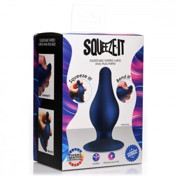 Squeezable Tapered Large Anal Plug - Blue (packaged)