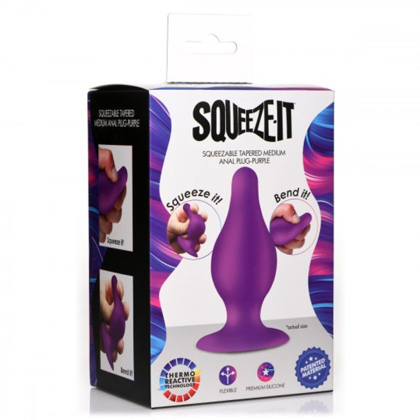 Squeezable Tapered Medium Anal Plug - Purple (packaged)