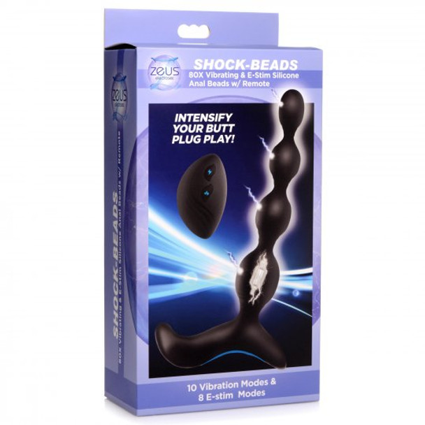 Shock-Beads 80X Vibrating & E-stim Silicone Anal Beads with Remote (packaged)