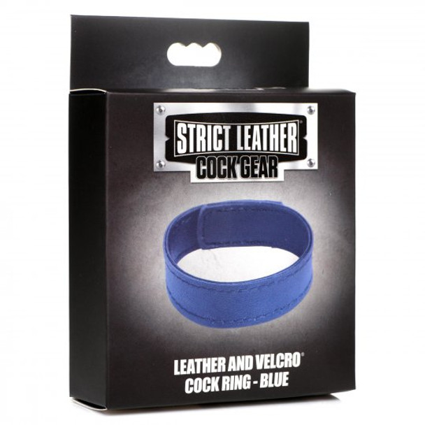 Velcro Leather Cock Ring - Blue (packaged)