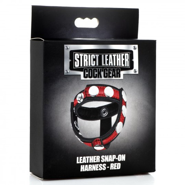 Leather Snap-On Cock Harness - Red (packaged)